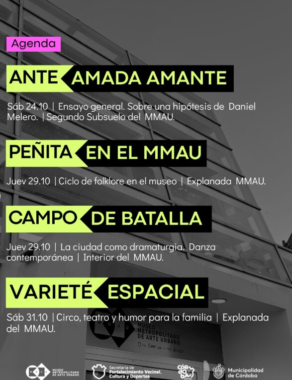 Agenda del MMAU: Ante Amada Amante, Peñita en el MMAU, Campo de Batalla y Varieté Espacial