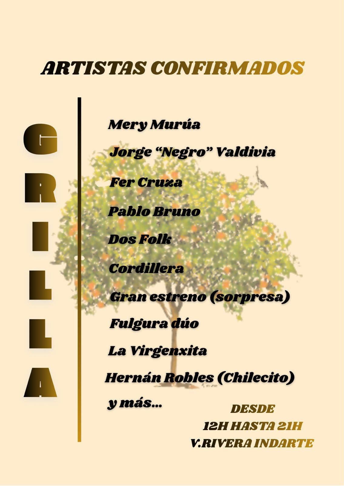 Flyer con la grilla de artistas confirmados de la Peña Fulgura.